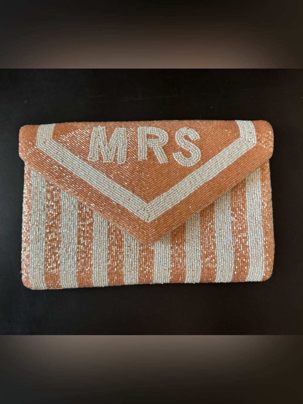 Beaded Mrs. Clutch in Peach and Cream